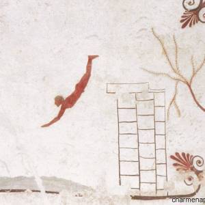 Dettaglio del dipinto sulla Tomba del Tuffatore a Paestum