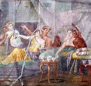 Affresco che raffigura un banchetto di epoca romana